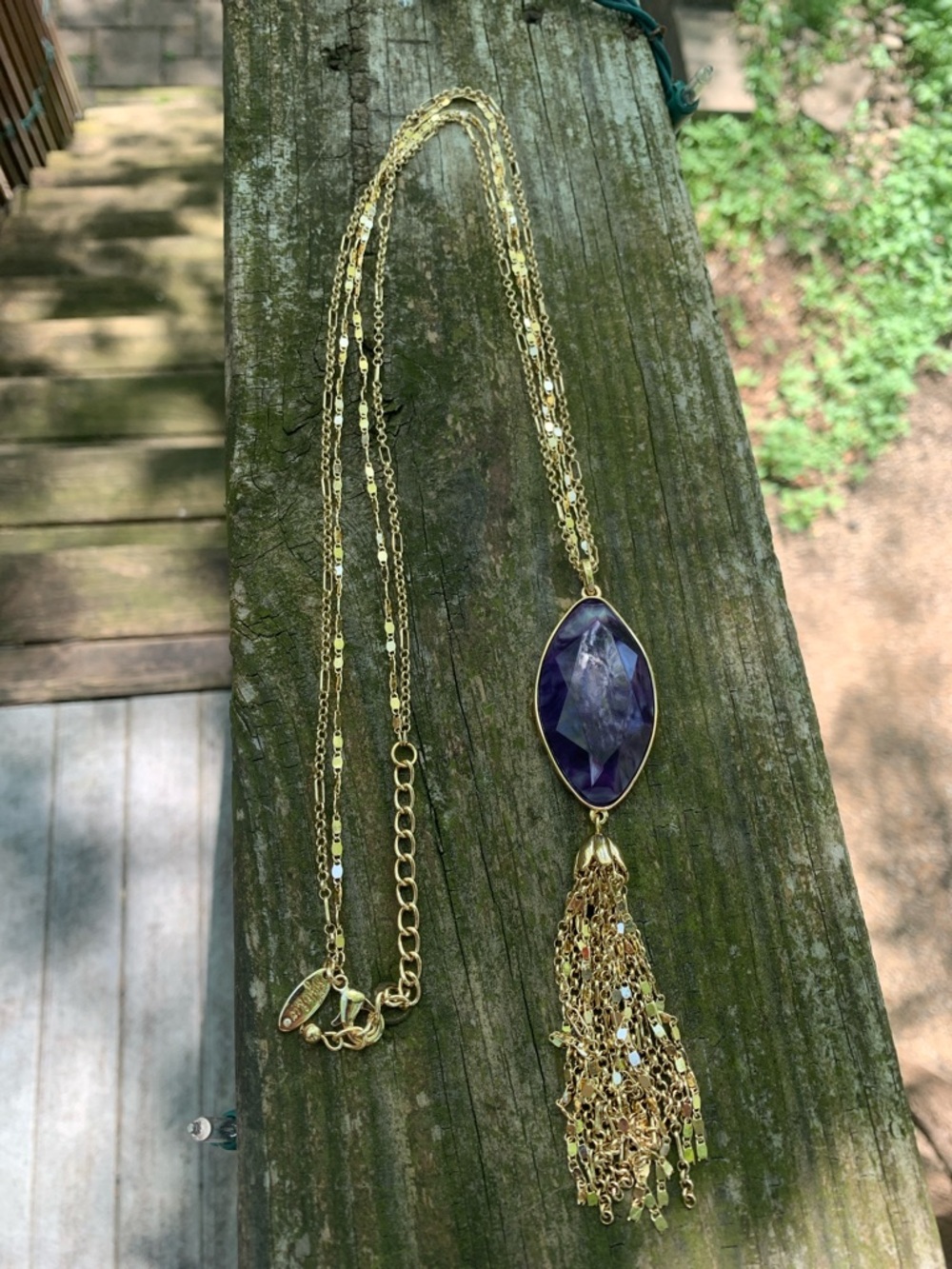 NWOT Style & Co. Gold-Tone Necklace w/Purple Faceted Pendant Tassel Accent